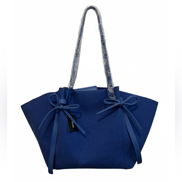 Elegant Blue Faux Suede Satchel Bag Handbag Backpack - Picture 2 of 11